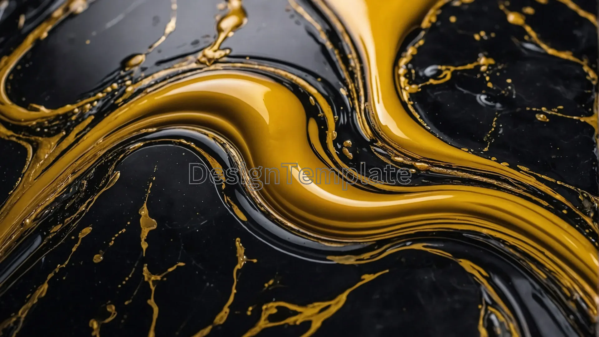 Thick Golden Liquid Splash on Black Marble Texture